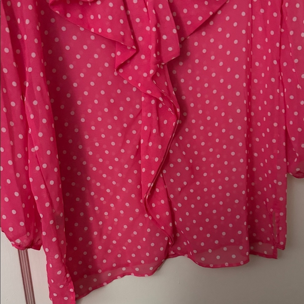 Pink Polka Dot Sheer Women's Top size; L - Picture 7 of 7